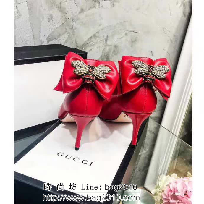 GUCCI古馳 18早春系列 代購品質 RMB古典美學皮革蝴蝶結 中跟單鞋 QZS1397